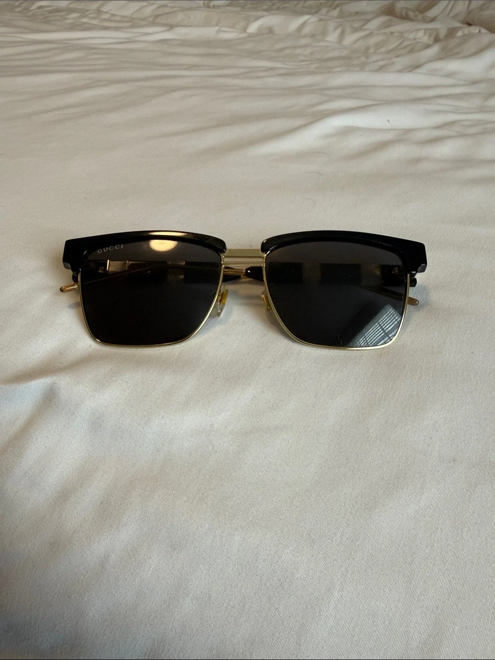 Gucci Black and Gold Semi-Rim Square Sunglasses